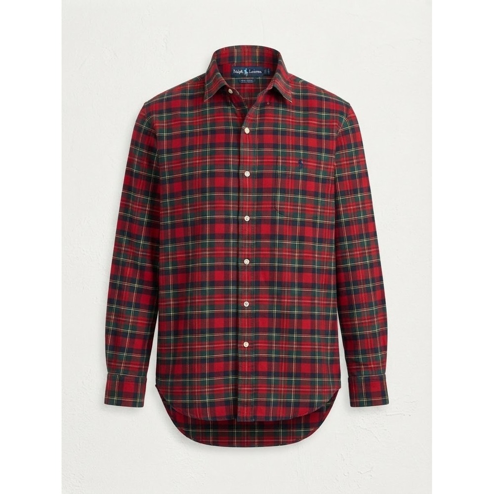 Ralph Lauren L Big Shirt Red Plaid Vintage Pony Preppy Holiday Classic